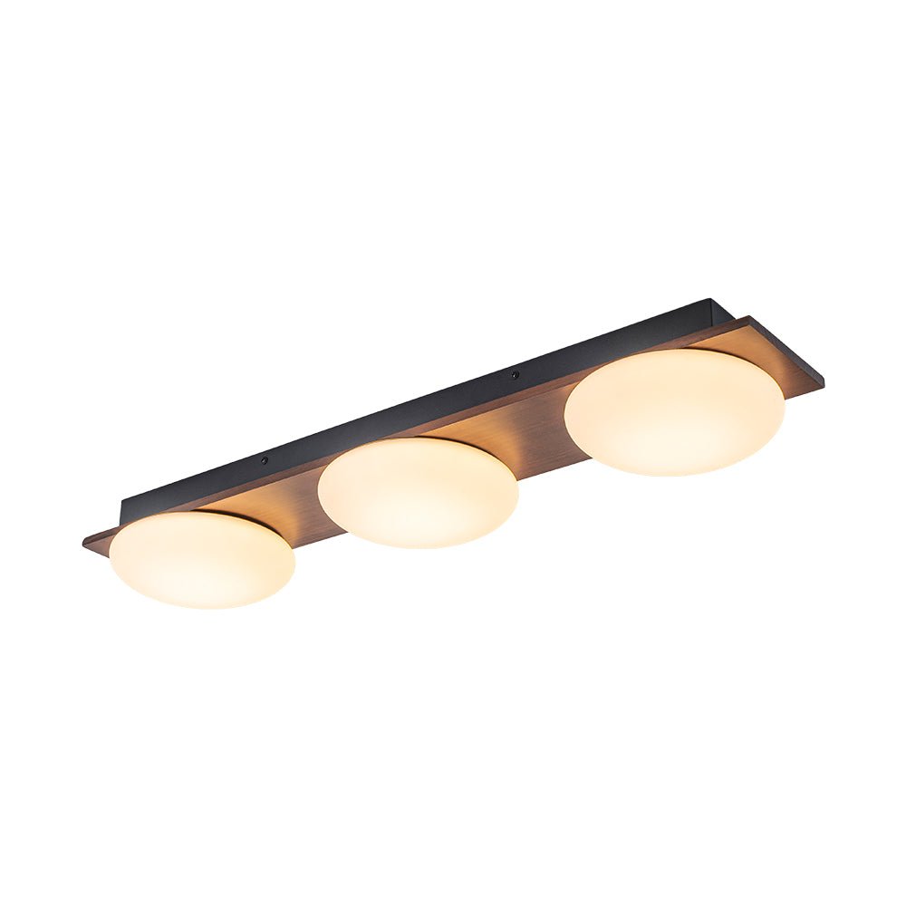 Pendantlightie - Farmhouse 3 - Light Round Wooden Grain LED Semi Flush Mount With Shade - Semi Flush Mount - Walnut Grain - 