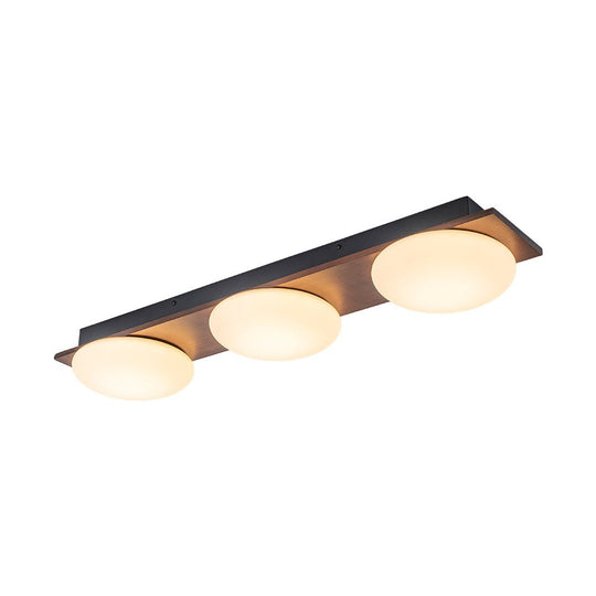 Pendantlightie - Farmhouse 3 - Light Round Wooden Grain LED Semi Flush Mount With Shade - Semi Flush Mount - Walnut Grain - 