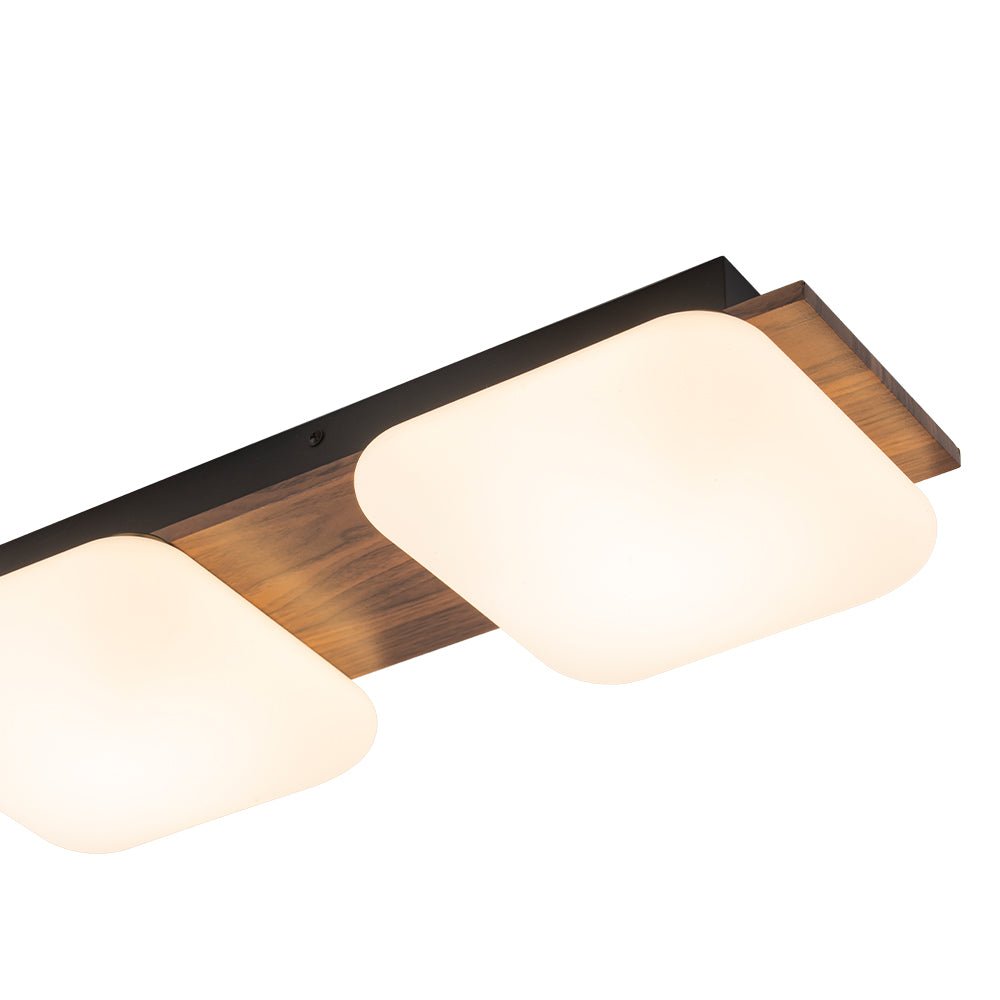 Pendantlightie - Farmhouse 3 - Light Square Wooden Grain LED Semi Flush Mount With Shade - Semi Flush Mount - Walnut Grain - 