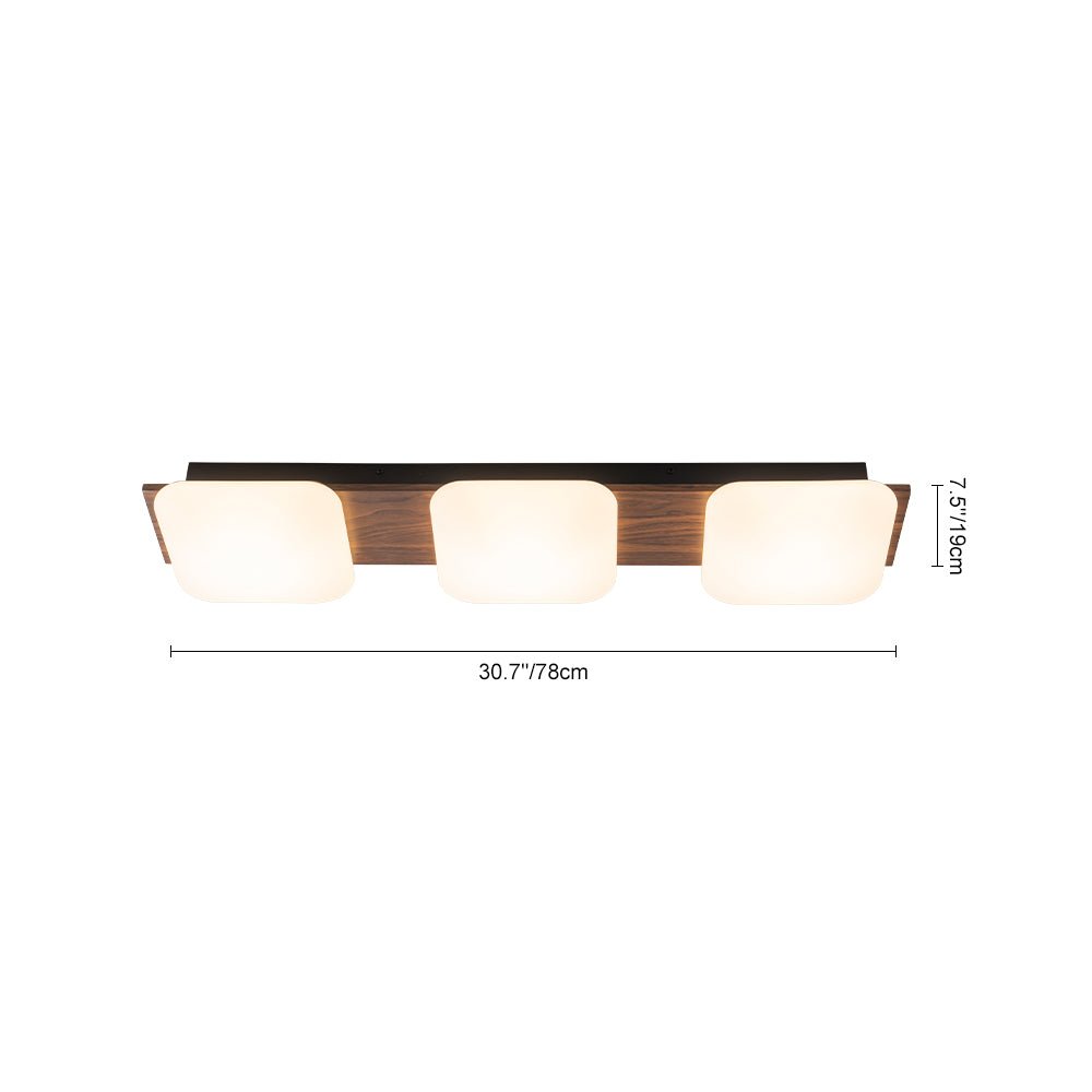 Pendantlightie - Farmhouse 3 - Light Square Wooden Grain LED Semi Flush Mount With Shade - Semi Flush Mount - Walnut Grain - 