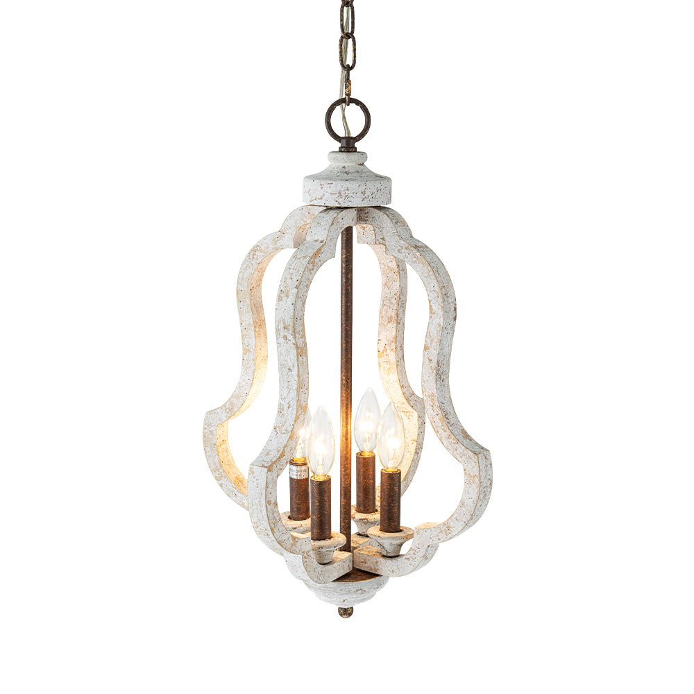 Pendantlightie - Farmhouse 4 - Light Distressed White Lantern Wood Pendant For Dining - Pendants - Distressed White - 