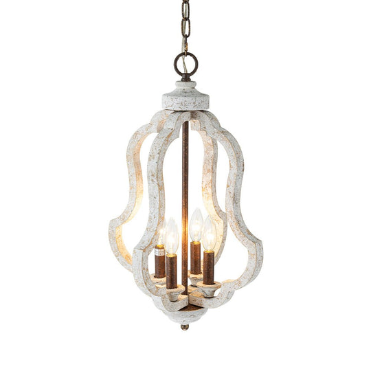 Pendantlightie - Farmhouse 4 - Light Distressed White Lantern Wood Pendant For Dining - Pendants - Distressed White - 