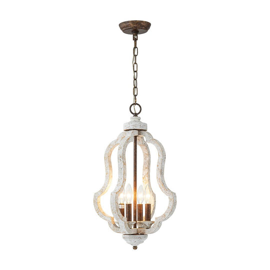 Pendantlightie - Farmhouse 4 - Light Distressed White Lantern Wood Pendant For Dining - Pendants - Distressed White - 