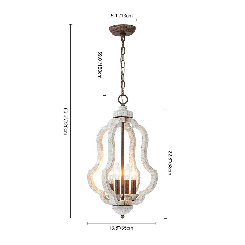 Pendantlightie - Farmhouse 4 - Light Distressed White Lantern Wood Pendant For Dining - Pendants - Distressed White - 