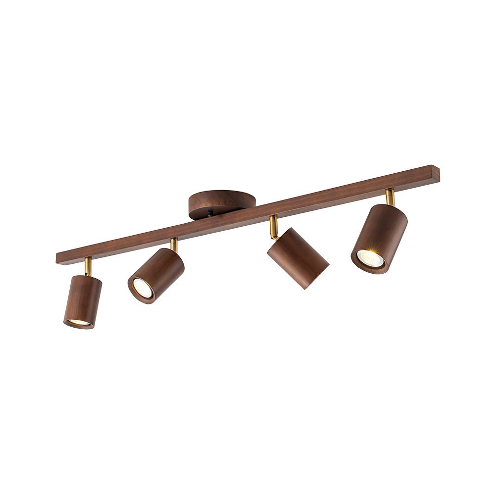 Pendantlightie-Farmhouse 4-Light Linear Wooden Track Ceiling Lighting Rotable Heads-Semi Flush Mount-Walnut-