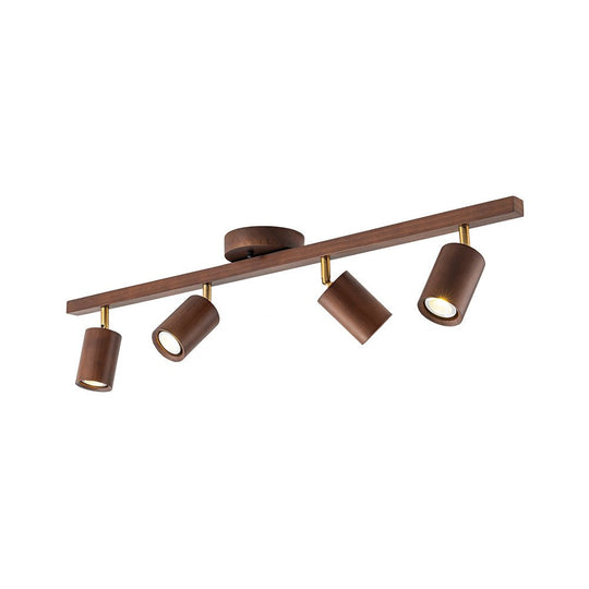 Pendantlightie-Farmhouse 4-Light Linear Wooden Track Ceiling Lighting Rotable Heads-Semi Flush Mount-Walnut-