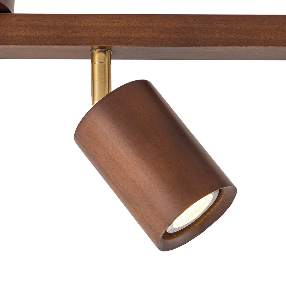 Pendantlightie-Farmhouse 4-Light Linear Wooden Track Ceiling Lighting Rotable Heads-Semi Flush Mount-Walnut-