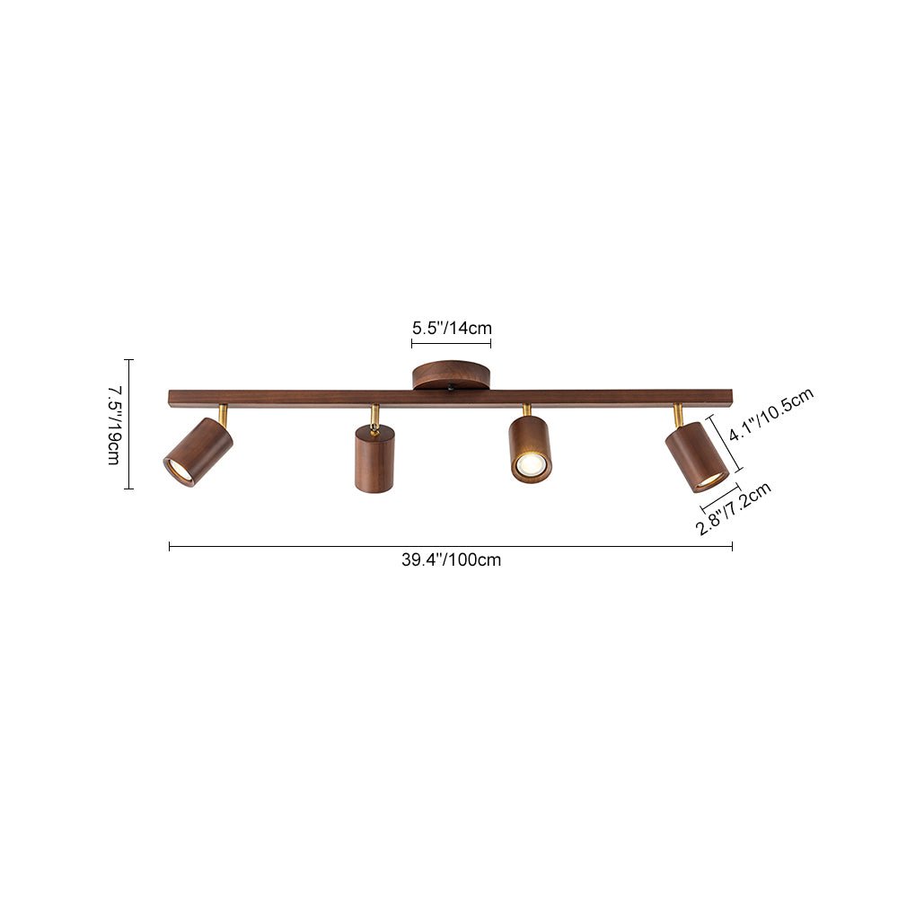 Pendantlightie-Farmhouse 4-Light Linear Wooden Track Ceiling Lighting Rotable Heads-Semi Flush Mount-Walnut-