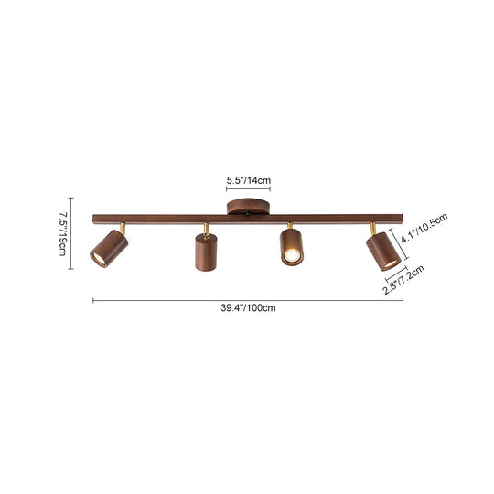 Pendantlightie-Farmhouse 4-Light Linear Wooden Track Ceiling Lighting Rotable Heads-Semi Flush Mount-Walnut-