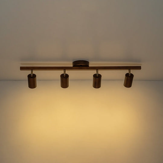 Pendantlightie-Farmhouse 4-Light Linear Wooden Track Ceiling Lighting Rotable Heads-Semi Flush Mount-Walnut-