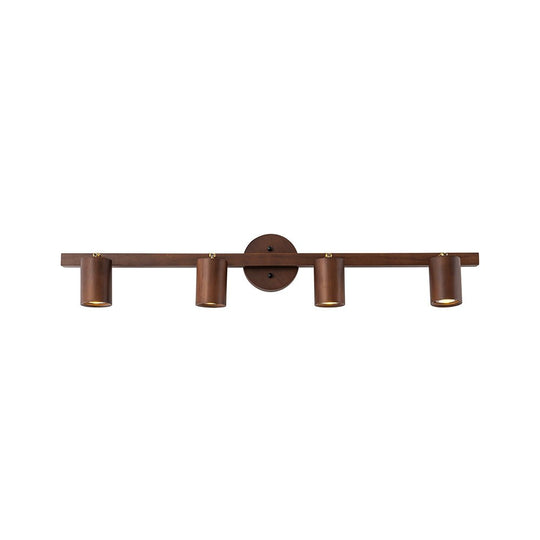 Pendantlightie-Farmhouse 4-Light Linear Wooden Track Ceiling Lighting Rotable Heads-Semi Flush Mount-Walnut-