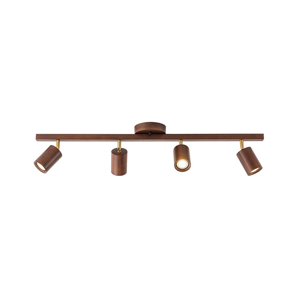 Pendantlightie-Farmhouse 4-Light Linear Wooden Track Ceiling Lighting Rotable Heads-Semi Flush Mount-Walnut-