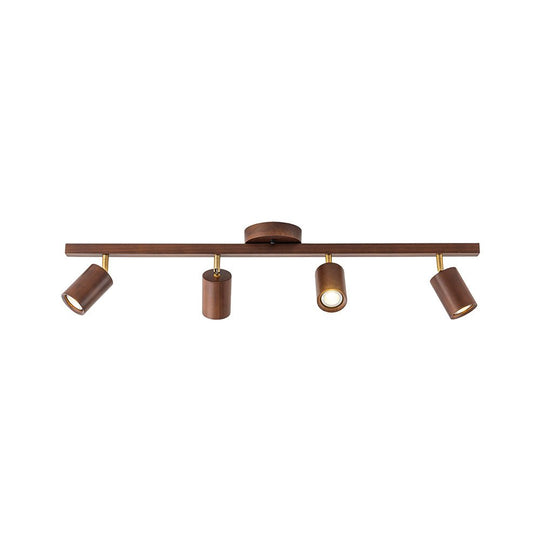 Pendantlightie-Farmhouse 4-Light Linear Wooden Track Ceiling Lighting Rotable Heads-Semi Flush Mount-Walnut-