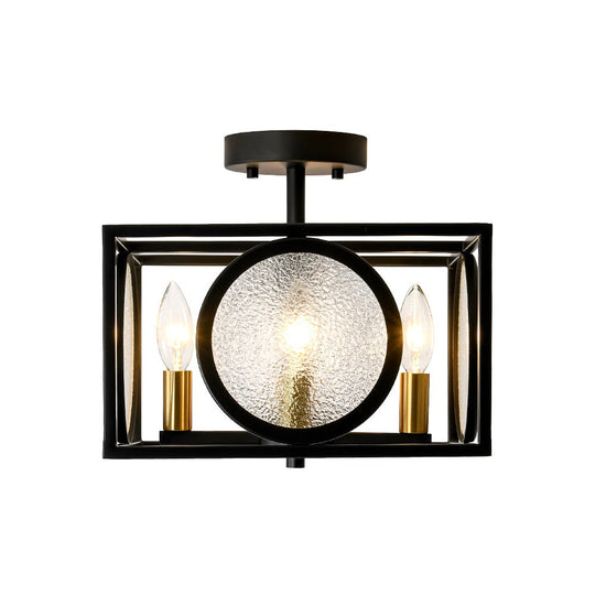 Pendantlightie - Farmhouse 4 - Light Square Water Glass Semi Flush Mount Passage Stair - Semi Flush Mount - Black - 