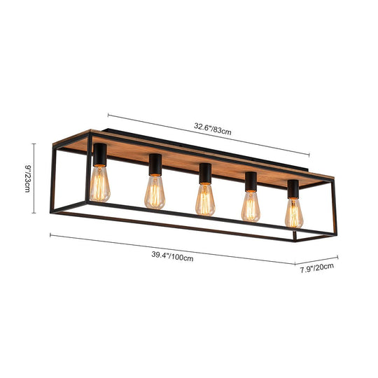 Pendantlightie - Farmhouse 5 - Light Wooden Cage Rectangular Flush Mount - Flush Mount - Black - 