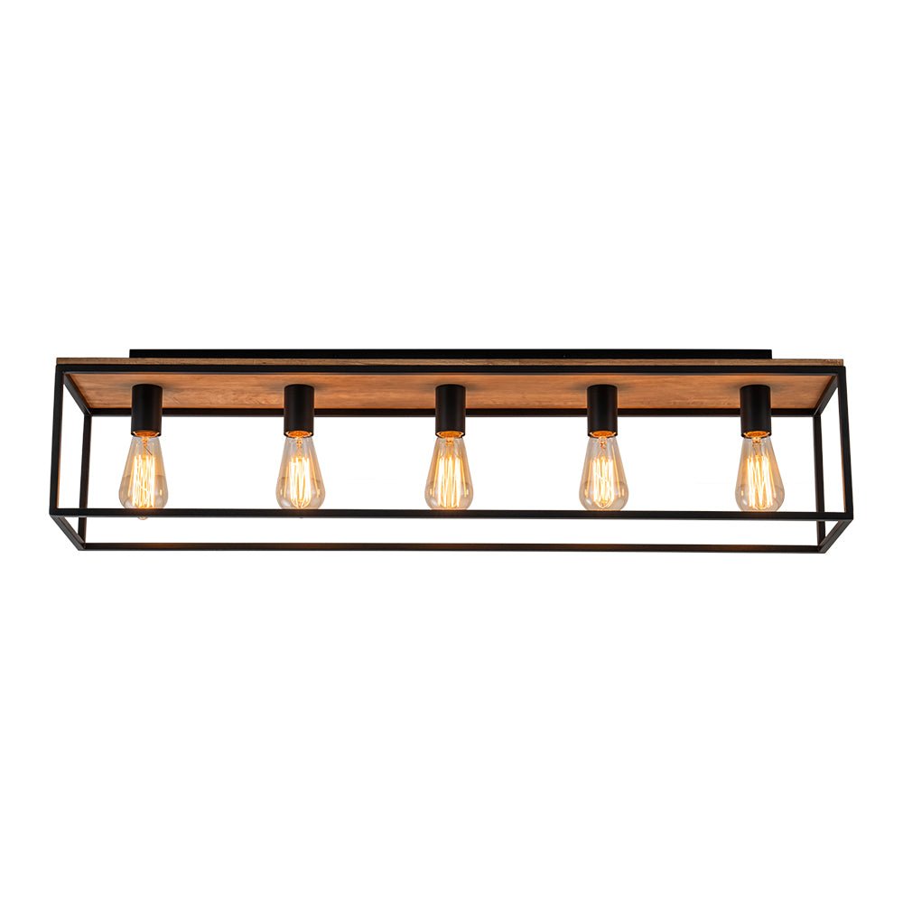 Pendantlightie - Farmhouse 5 - Light Wooden Cage Rectangular Flush Mount - Flush Mount - Black - 