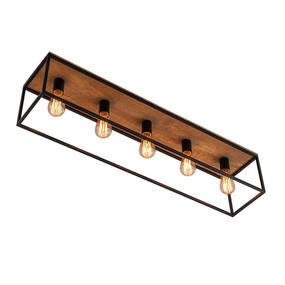 Pendantlightie - Farmhouse 5 - Light Wooden Cage Rectangular Flush Mount - Flush Mount - Black - 