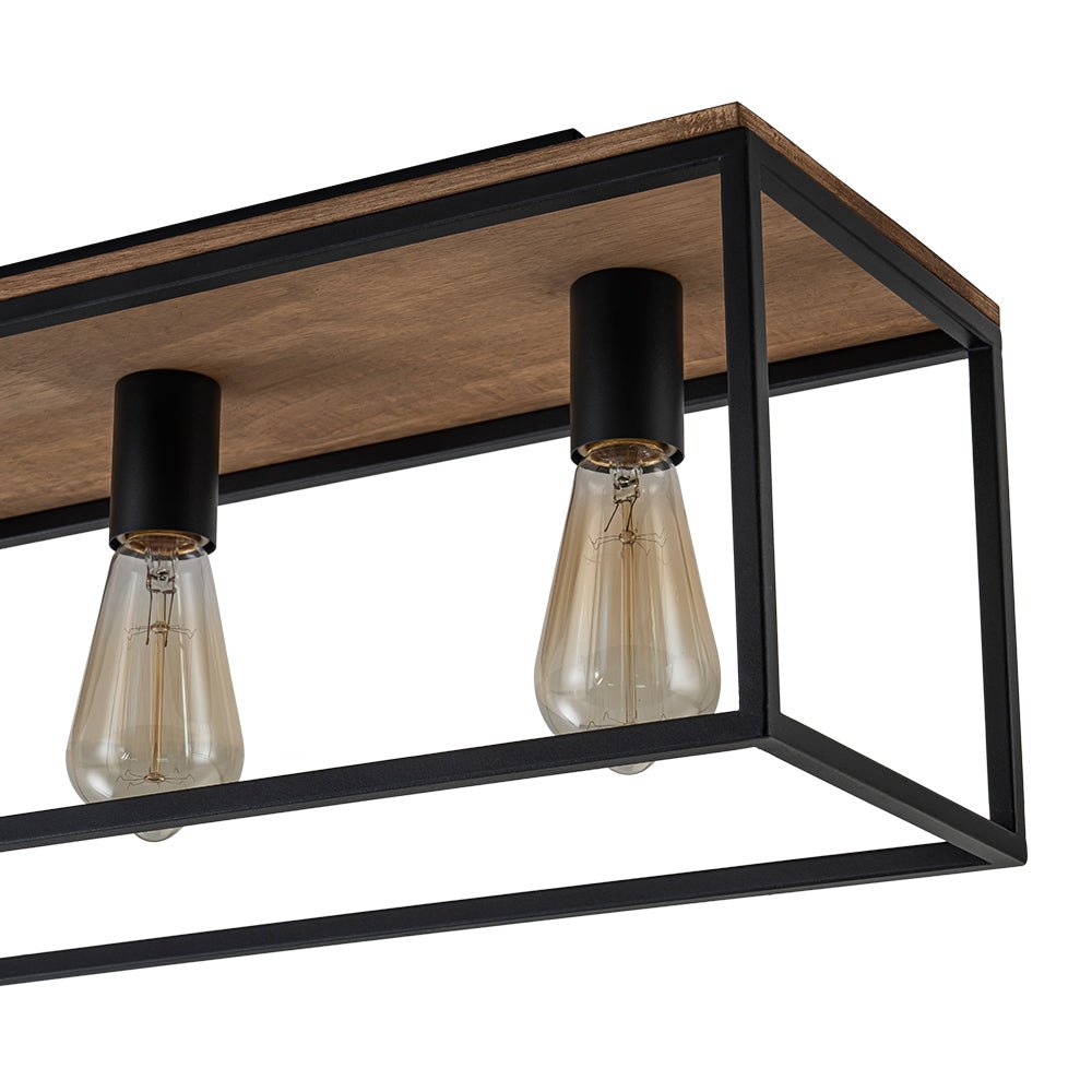 Pendantlightie - Farmhouse 5 - Light Wooden Cage Rectangular Flush Mount - Flush Mount - Black - 