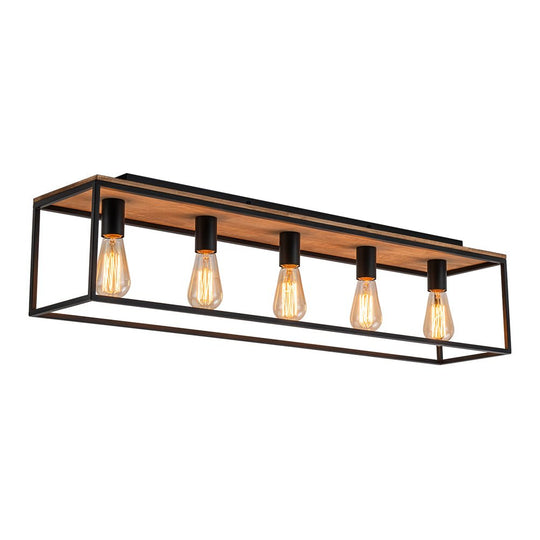 Pendantlightie - Farmhouse 5 - Light Wooden Cage Rectangular Flush Mount - Flush Mount - Black - 