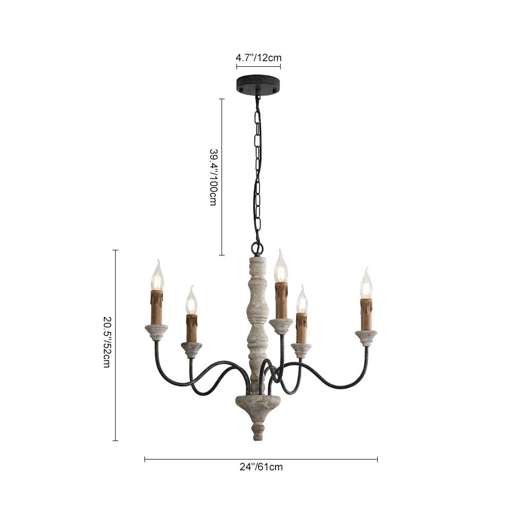 Pendantlightie - Farmhouse 5 - Light Wooden Candle Style French Country Chandelier - Chandeliers - White Candle Base - 