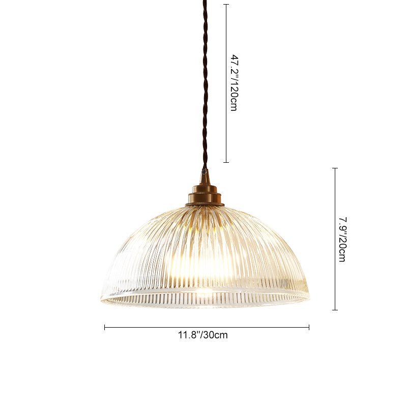 Pendantlightie - Farmhouse Industrial 1 - Light Clear Ribbed Dome Shape Glass Pendant Light - Pendants - Large - 