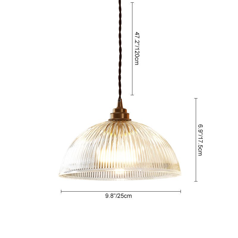 Pendantlightie - Farmhouse Industrial 1 - Light Clear Ribbed Dome Shape Glass Pendant Light - Pendants - Large - 