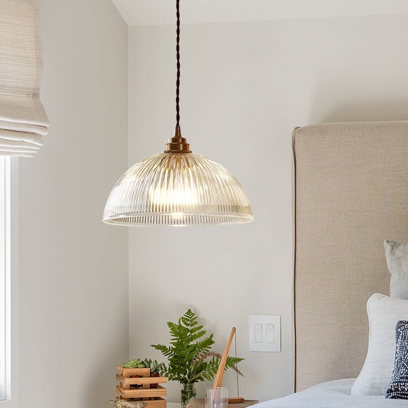Pendantlightie - Farmhouse Industrial 1 - Light Clear Ribbed Dome Shape Glass Pendant Light - Pendants - Large - 