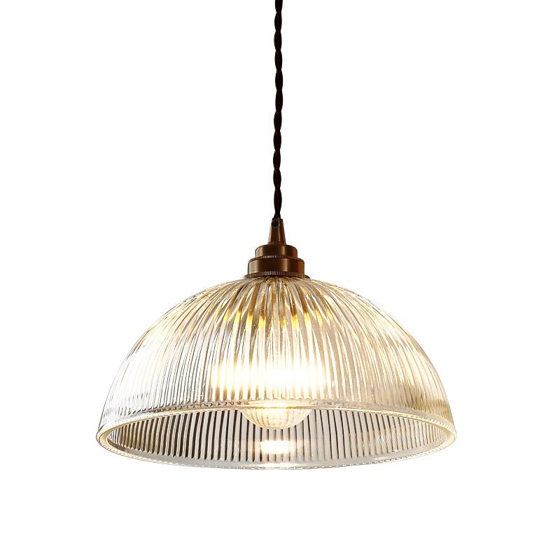 Pendantlightie - Farmhouse Industrial 1 - Light Clear Ribbed Dome Shape Glass Pendant Light - Pendants - Large - 