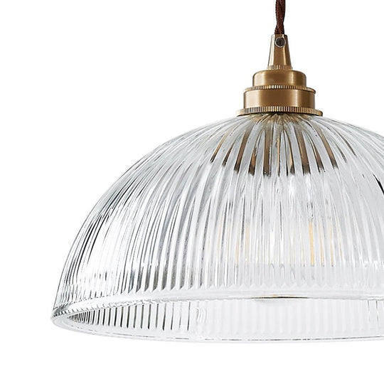 Pendantlightie - Farmhouse Industrial 1 - Light Clear Ribbed Dome Shape Glass Pendant Light - Pendants - Large - 