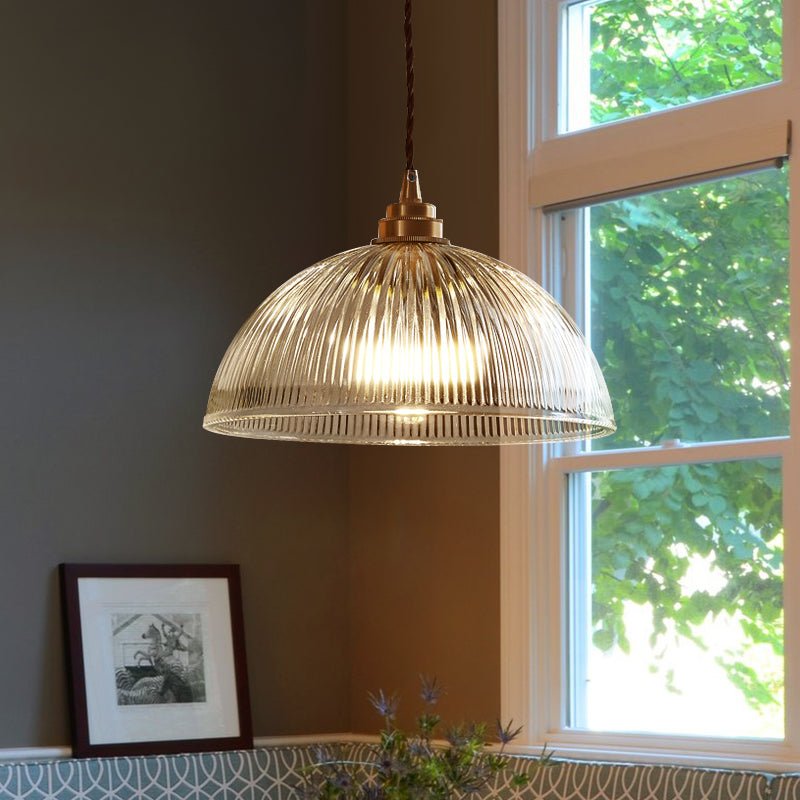 Pendantlightie - Farmhouse Industrial 1 - Light Clear Ribbed Dome Shape Glass Pendant Light - Pendants - Small - 