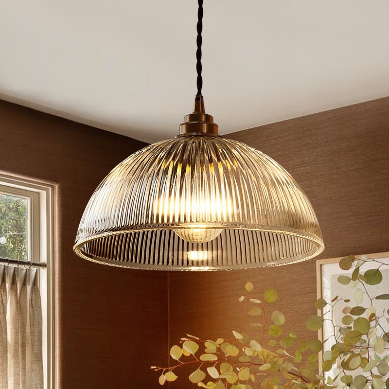 Pendantlightie - Farmhouse Industrial 1 - Light Clear Ribbed Dome Shape Glass Pendant Light - Pendants - Small - 