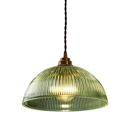 Pendantlightie-Farmhouse Industrial 1-Light Clear Ribbed Dome Shape Glass Pendant Light-Pendants-Small-Green