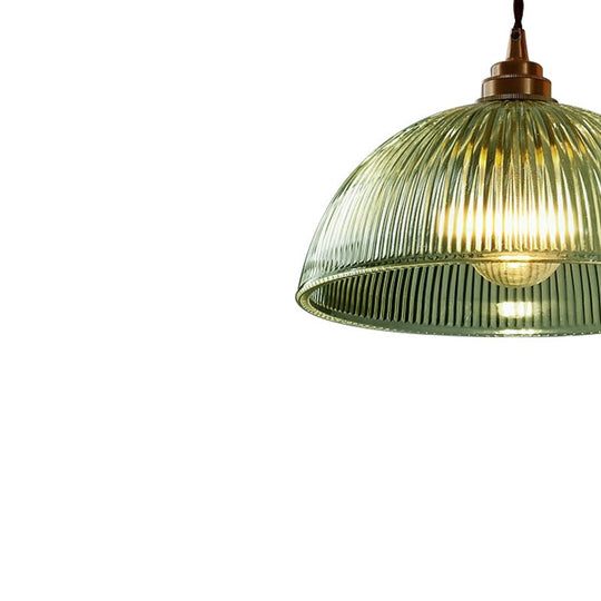 Pendantlightie-Farmhouse Industrial 1-Light Clear Ribbed Dome Shape Glass Pendant Light-Pendants-Small-Green
