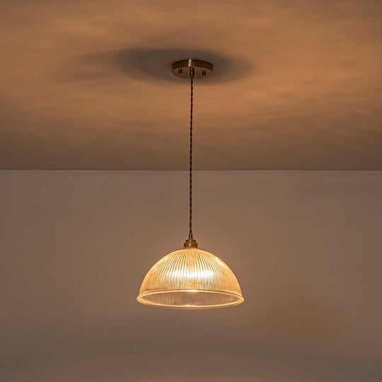 Pendantlightie-Farmhouse Industrial 1-Light Clear Ribbed Dome Shape Glass Pendant Light-Pendants-Small-Green