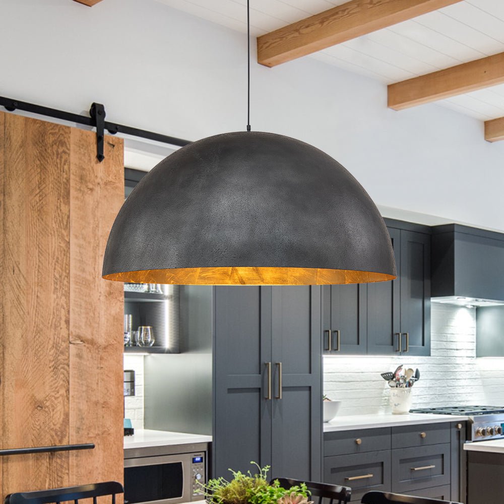 Pendantlightie - Farmhouse Industrial 1 - Light Metal Dome Pendant Light - Pendants - Black - 