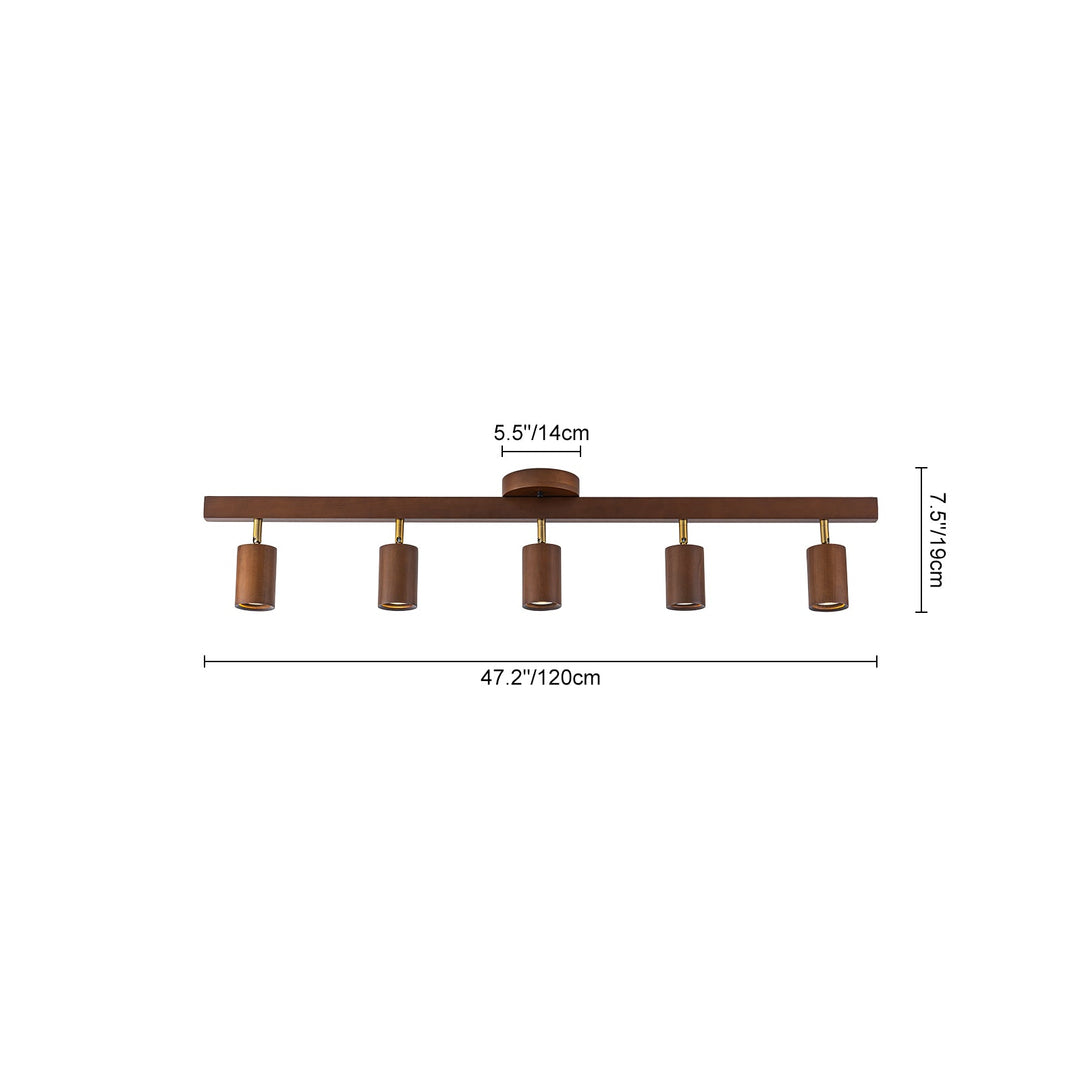Pendantlightie-Farmhouse Linear Wooden Track Ceiling Lighting Rotable Heads-Semi Flush Mount-Walnut-4Lt