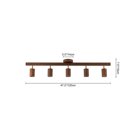 Pendantlightie-Farmhouse Linear Wooden Track Ceiling Lighting Rotable Heads-Semi Flush Mount-Walnut-4Lt