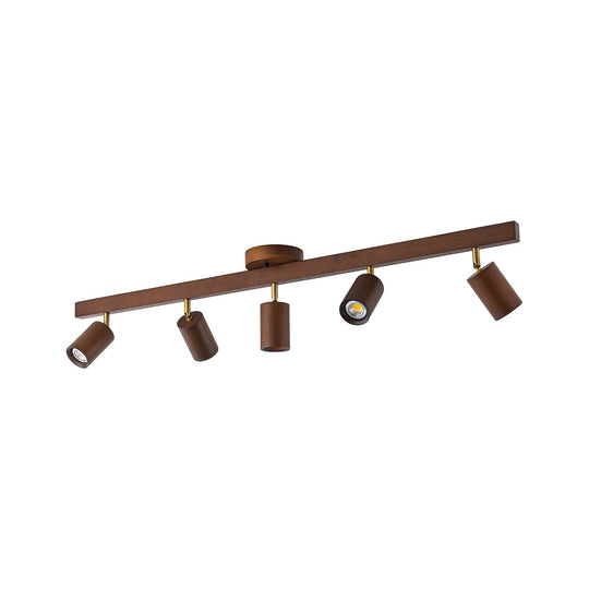 Pendantlightie-Farmhouse Linear Wooden Track Ceiling Lighting Rotable Heads-Semi Flush Mount-Walnut-4Lt