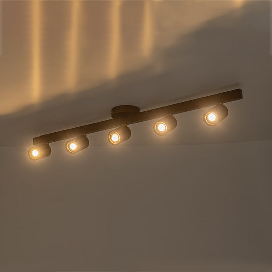 Pendantlightie-Farmhouse Linear Wooden Track Ceiling Lighting Rotable Heads-Semi Flush Mount-Walnut-4Lt
