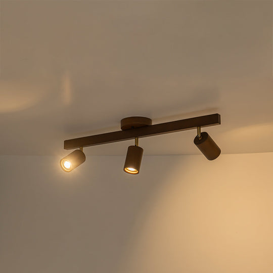 Pendantlightie-Farmhouse Linear Wooden Track Ceiling Lighting Rotable Heads-Semi Flush Mount-Walnut-4Lt