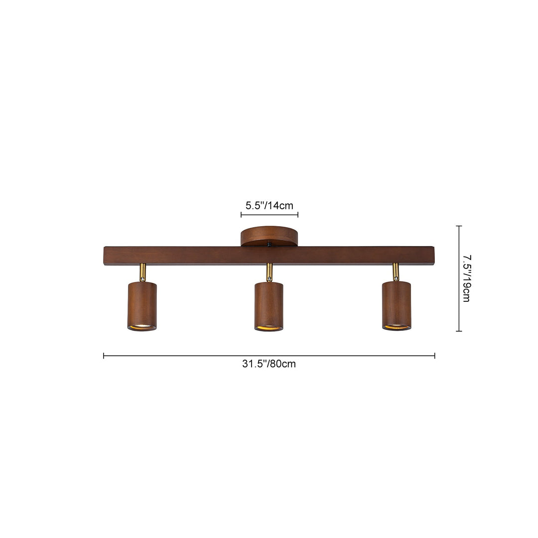 Pendantlightie-Farmhouse Linear Wooden Track Ceiling Lighting Rotable Heads-Semi Flush Mount-Walnut-4Lt