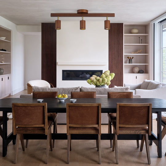 Pendantlightie-Farmhouse Linear Wooden Track Ceiling Lighting Rotable Heads-Semi Flush Mount-Walnut-5Lt