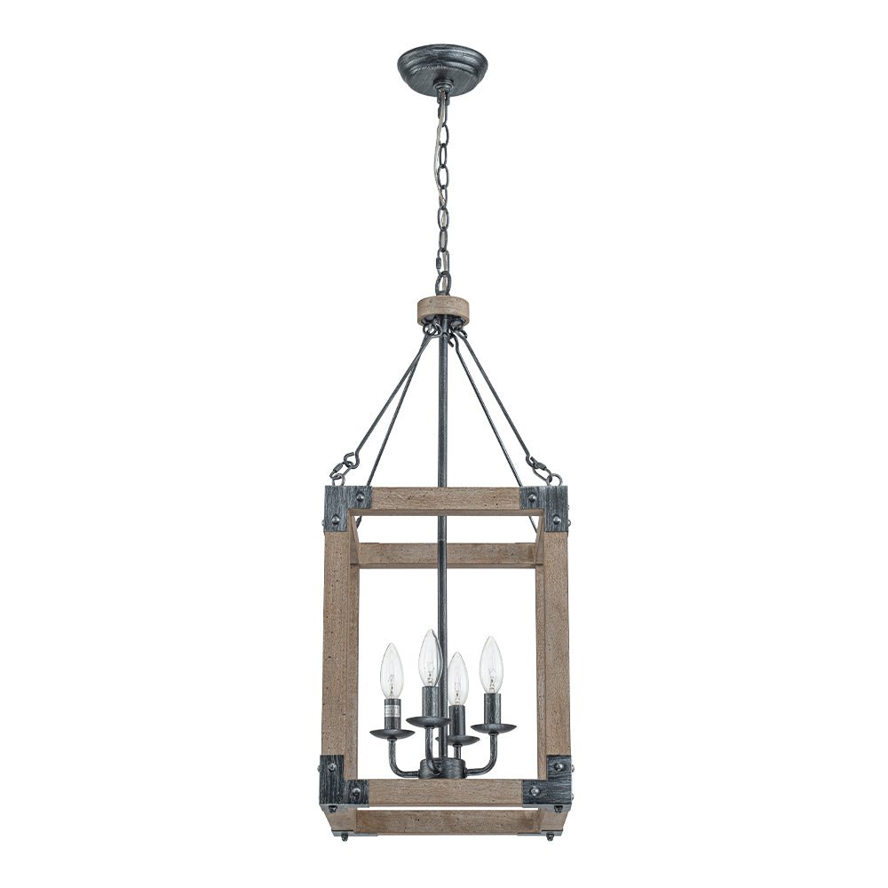 Pendantlightie - Farmhouse Rustic 4 - Light Rectangle Lantern Wooden Pendant Light - Pendants - Antiqued Silver - 