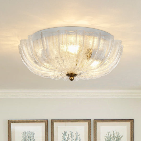 Pendantlightie - French Country 3 - Light Floral Cream Crackled Scalloped Semi Flush Mount - Semi Flush Mount - Clear - 