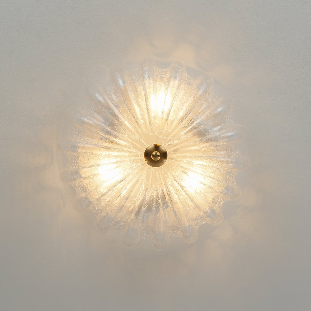 Pendantlightie - French Country 3 - Light Floral Cream Crackled Scalloped Semi Flush Mount - Semi Flush Mount - Clear - 