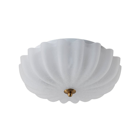 Pendantlightie - French Country 3 - Light Floral Cream Crackled Scalloped Semi Flush Mount - Semi Flush Mount - Clear - 