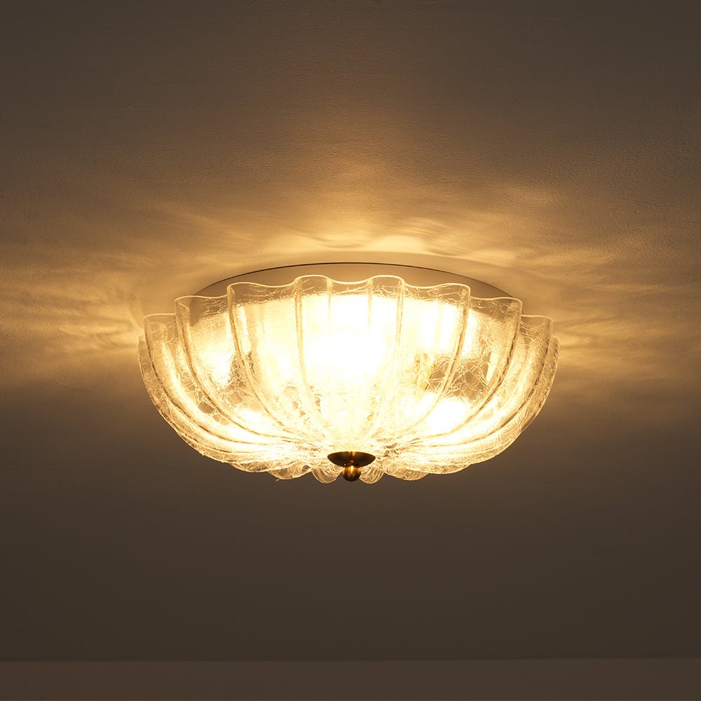 Pendantlightie - French Country 3 - Light Floral Cream Crackled Scalloped Semi Flush Mount - Semi Flush Mount - Clear - 