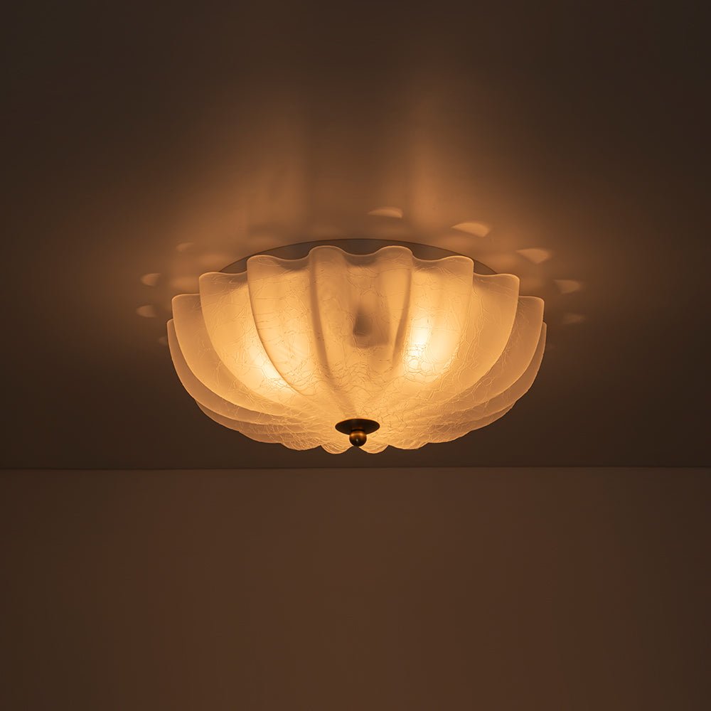 Pendantlightie - French Country 3 - Light Floral Cream Crackled Scalloped Semi Flush Mount - Semi Flush Mount - Clear - 