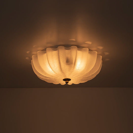 Pendantlightie - French Country 3 - Light Floral Cream Crackled Scalloped Semi Flush Mount - Semi Flush Mount - Clear - 