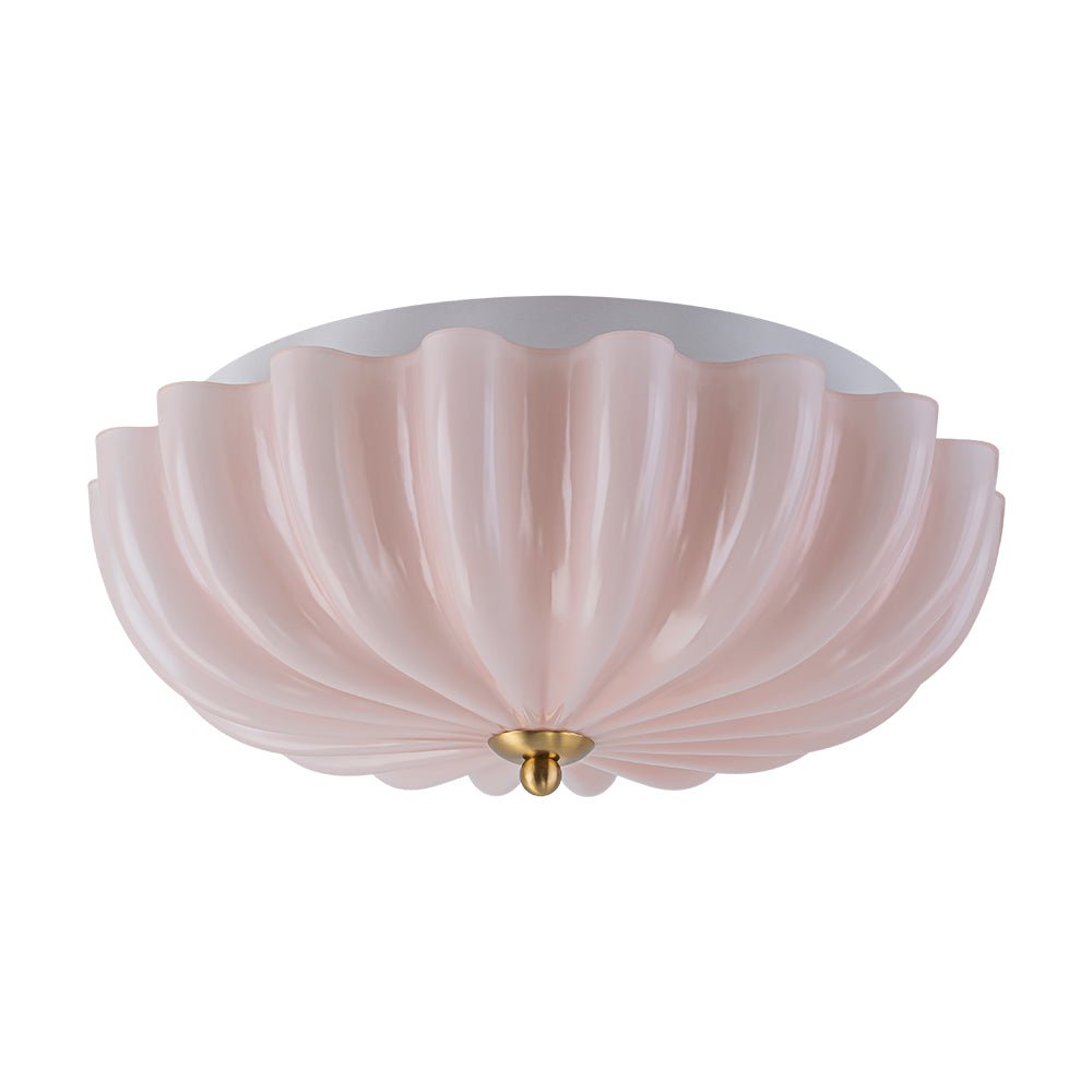Pendantlightie-French Country 3-Light Floral Cream Crackled Scalloped Semi Flush Mount-Semi Flush Mount-Pink-